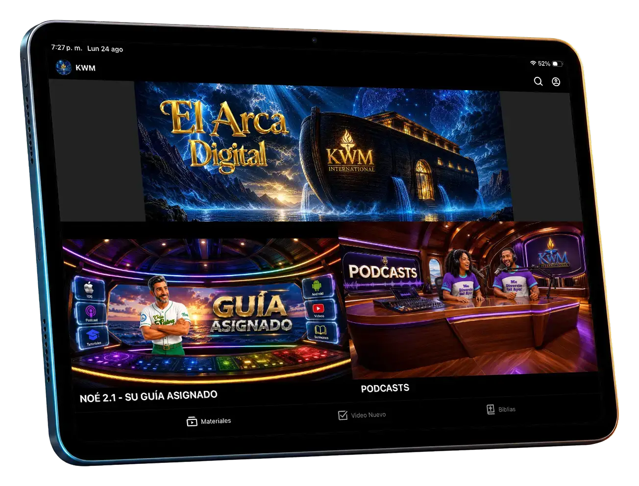 App de KWM Internacional mostrada en una tableta